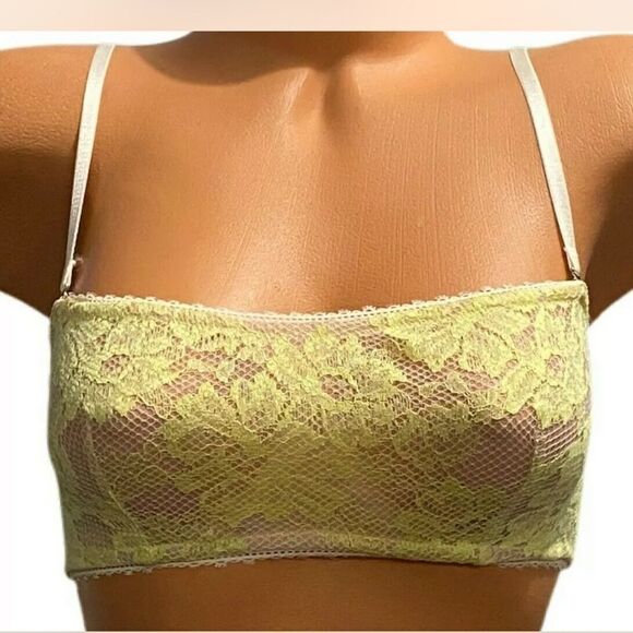 Victorias Secret strapless lace underwire bandeau bralette bra yellow beige 36C - Picture 3 of 4